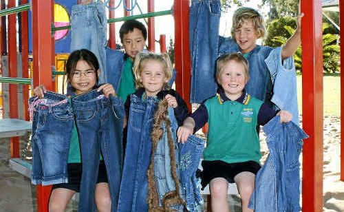 Warwick Christian College students (front) Kate Rayner, Niamh Ryan, Logan Dunham, (back) Jack Rayner and Seamus Ryan are preparing to don denim for a good cause this week. Warwick Christian College students (front) Kate Rayner, Niamh Ryan, Logan Dunham, (back) Jack Rayner and Seamus Ryan are preparing to don denim for a good cause this week.